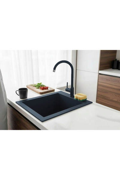 HENASURFACE Granit Evye Tek Gözlü Antrasit 41x51 Granit Eviye Kuvars