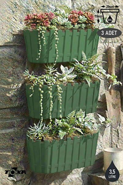 ToXA 3 Adet Akasya Duvar Saksısı Seti 3,5 Litre 30cm Drenajlı Bahçe Balkon Pl...