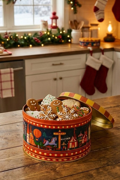 Arma House Amusement Park Themed Metal Cookie Storage Container Round Metal Box 19*9 cm