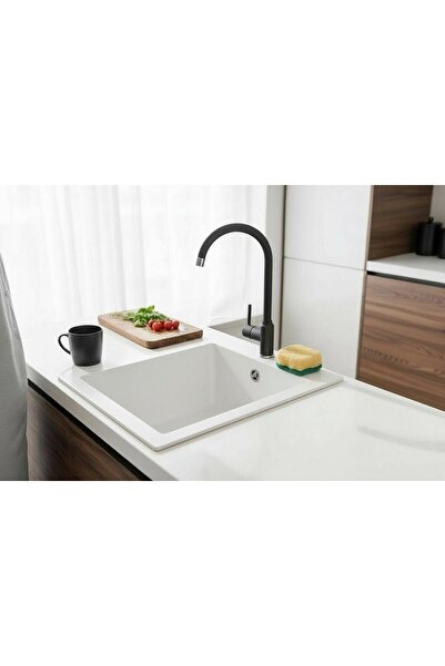 HENASURFACE Granit Evye Tek Gözlü Beyaz 41x51 Granit Eviye Kuvars