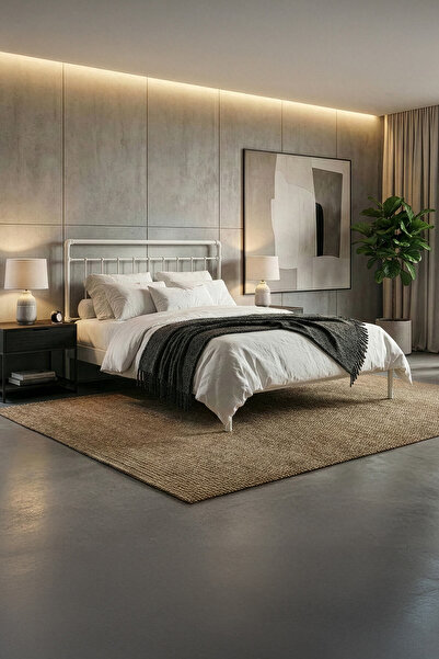 Unimet Odin-S Çift Kişilik Metal Karyola-Beyaz (AHŞAP LATALI)