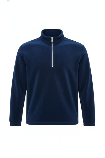 VEGA PORT سويت شيرت من الصوف النيلي نصف سحاب معدني مقاس قياسي مقاس عادي