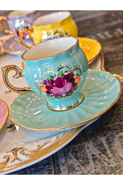 manushum El Boyama Porselen Beyzade Kahve Fincanı-mint 1 Adet