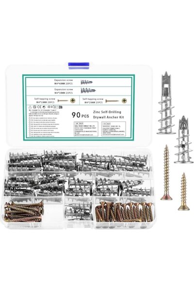 QOOSIKICC Set de 90 de ancore metalice autoforante M4 pentru gips-carton cu șuruburi