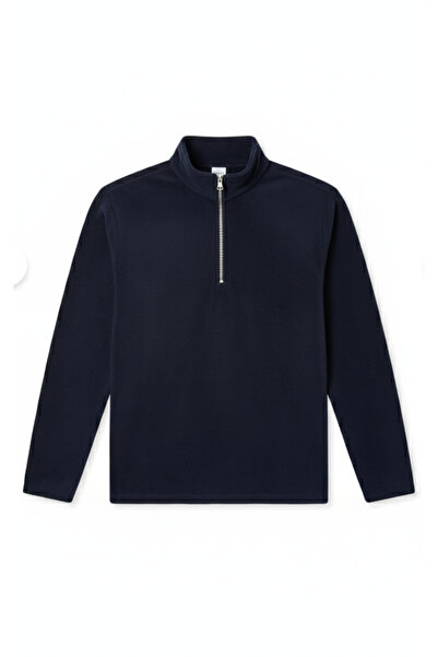 VEGA PORT Sweatshirt Lacivert Polar Yarım Metal Fermuarlı Standart Fit Normal Kesim