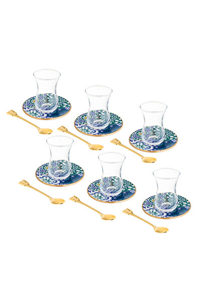 Bosphorus Glass 18-piece Turkish glass tea set in modern colors