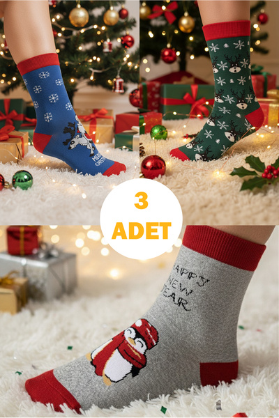 Happyline 3 Pack Unisex Christmas Socks Colorful Socks New Year Santa Claus S...