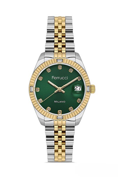 Ferrucci Rolex Kasa Takvimli İçi Yeşil Kadın Kol Saati