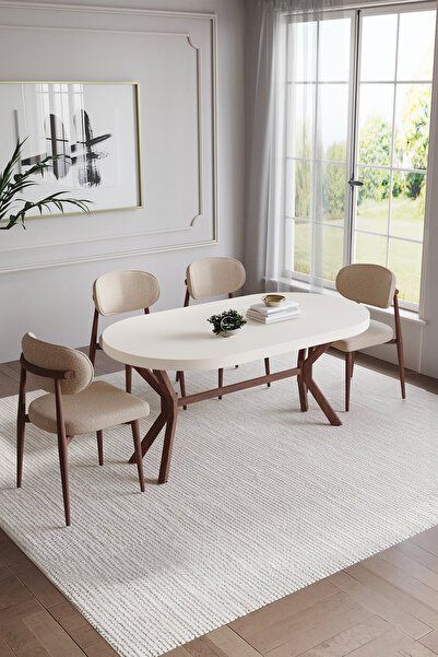 BY ORHAN GÜZEL POLO BOHEM MUTFAK MASASI TAKIMI OVAL MASA 4-6 KİŞİLİK