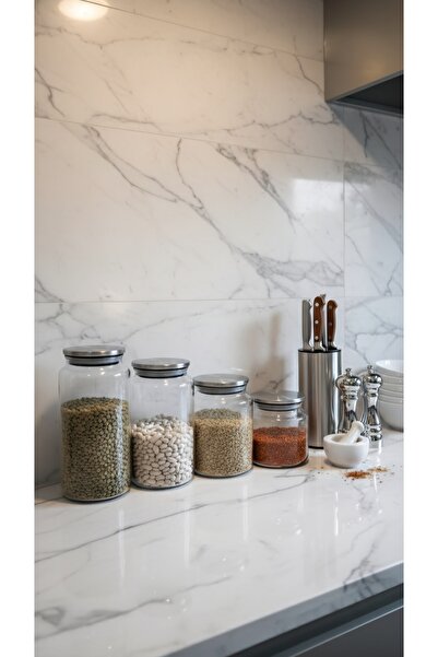 ÖZ HOME 4-Piece Vacuum Glass Storage/Organization Jar with Metal Lid 1400 / 1...