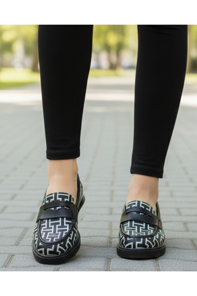 homiro Loafer de damă cu model negru bej - pantofi mocasin casual cu talpă Eva