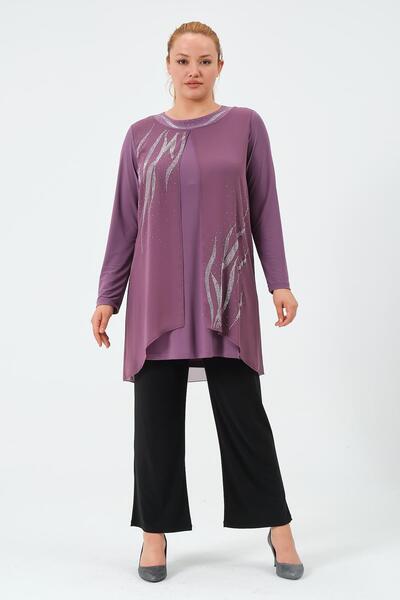 GLR&GYM NURTEN BÜYÜK BEDEN TESETTÜR KADIN ŞİFON TAŞLI ABİYE TUNİK