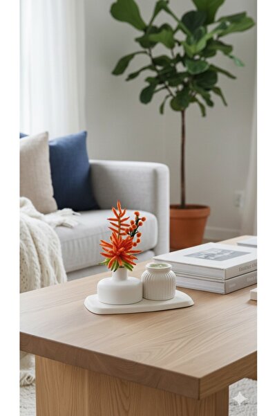 Store Özel Tasarım Vazo Çiçek Mum Dekoratif Set ( Tepsi Dahil )