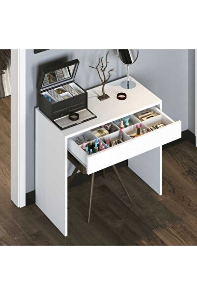 Arya Novella Bölmeli Organizer Çekmeceli Makyaj Masası -Beyaz (Kulpsuz)
