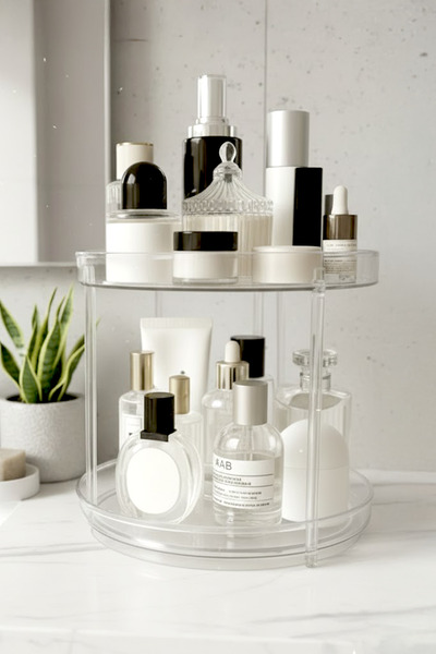 Kitchen Life Transparent 2 Layer 360 ° Rotating Presentation and Organizing Stand Kitchen, Desk and Bathroom Organizer