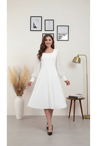 Rokka Moda Yuvarlak Yaka Midi Elbise