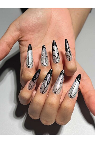 NailsTell 1547 S Beden Gümüş Simli Kelebek Protez Jel Takma Tırnak Ve Aksesua...