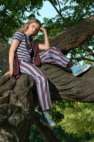 Penti Brown Steppe Tulip Crew Neck Cotton Striped Crop T-Shirt - Inspired by Flora