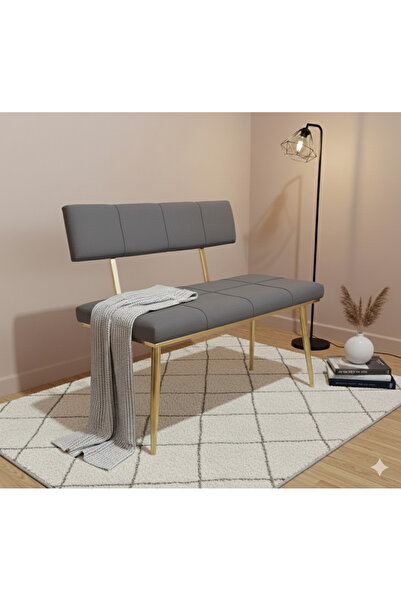 ÖZCAN METAL Metal Ayaklı Sırtlı Gold  Mutfak Salon Antre Yatak Odası Puf Bank...