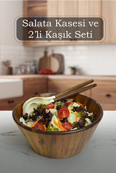 naturelove Akasya Salata Sunum Kasesi, Dekoratif Geniş Hacimli Akasya Salata Bowl Kase Derin 30 Cm