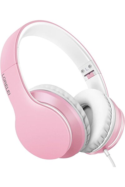 LORELEİ سماعات رأس X6 فوق الأذن مع ميكروفون (لون وردي لؤلؤي)