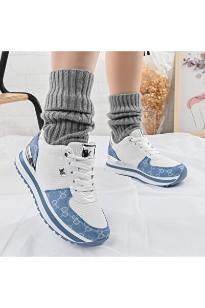 Tmall Pantofi sport pentru femei, cu inserții de plasă, 1266, albi cu albastru