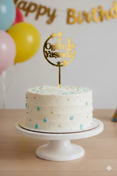 Deniz Party Store Pleksi Pasta Üzeri Yazı Gold Oğlum 1 Yaşında