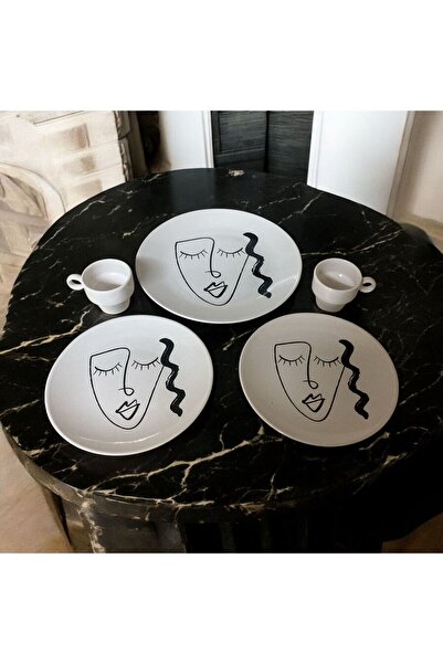 WPAWZ طقم فطور مكون من 5 قطع من أطباق الكيك والأكواب ذات الطباعة الرقمية