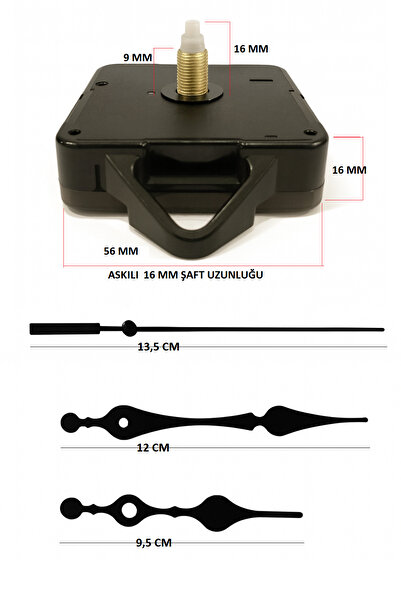 EXİZ TİCARET Sessiz Akar Duvar Saati Mekanizması – 16 Mm Şaft Askılı– Akrep Yelkovan Saniye Seti
