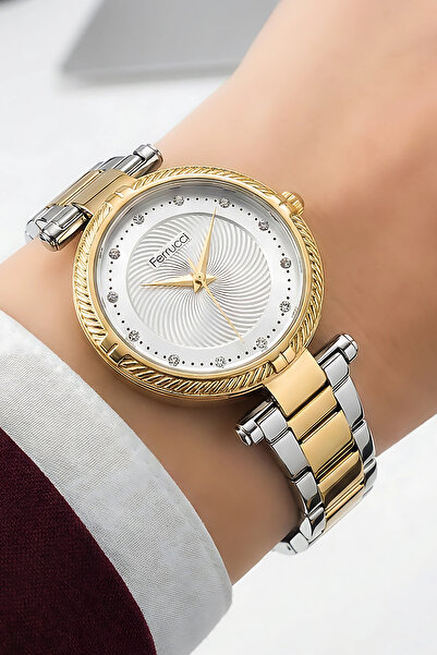 Ferrucci ساعة يد نسائية باللون الذهبي الذهبي والفضي وحزام فولاذي Fc.14337m.04 Sdfer110