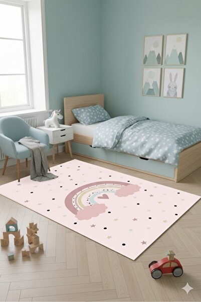 elyar Dijital Baskılı Dört Mevsim Yıkanabilir Kaymaz Taban Çocuk Halısı,yollu...