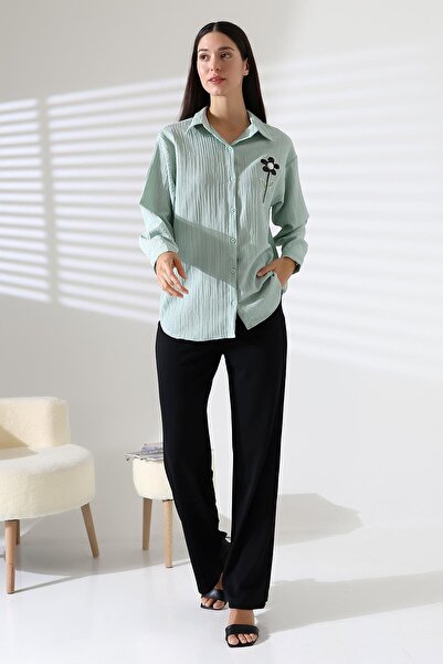 ribana Μακρυμάνικο Durres με υφή Floral Λεπτομερές Cool υφασμάτινο γυναικείο ...