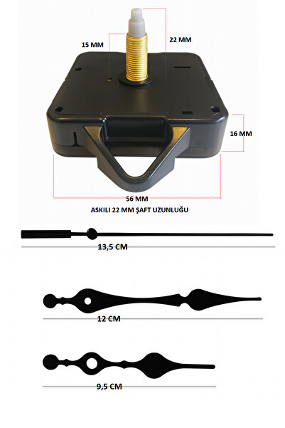EXİZ TİCARET Saat Mekanizması,quartz Akar Saat Mekanizması 22 Mm Ve Seti (AKR...