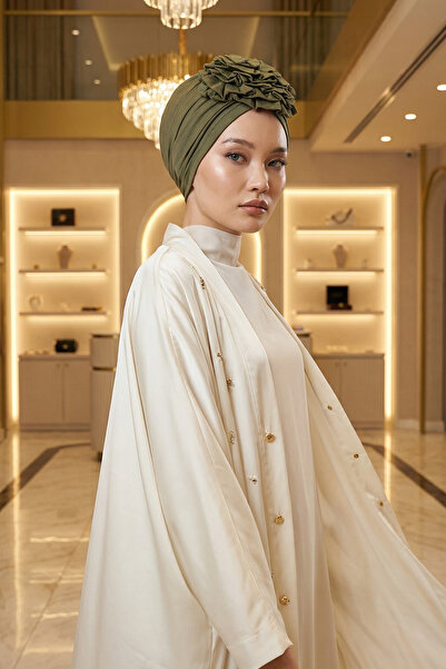 Aisha's Design بونيه قطن ممشط بالورد، B-21، كاكي