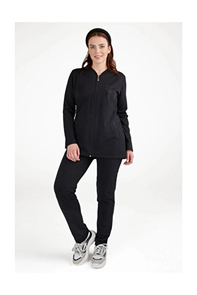 Sementa Trening de damă de mărime mare cu fermoar și detaliu de piatră - negru