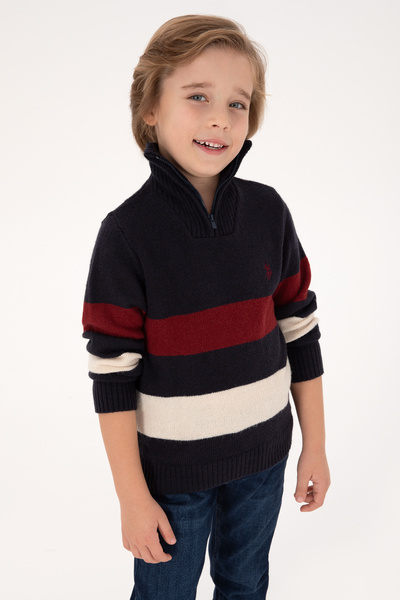 U.S. Polo Assn. سترة تريكو للأولاد بسحاب نصفي باللون الأزرق الداكن 50295517-VR033