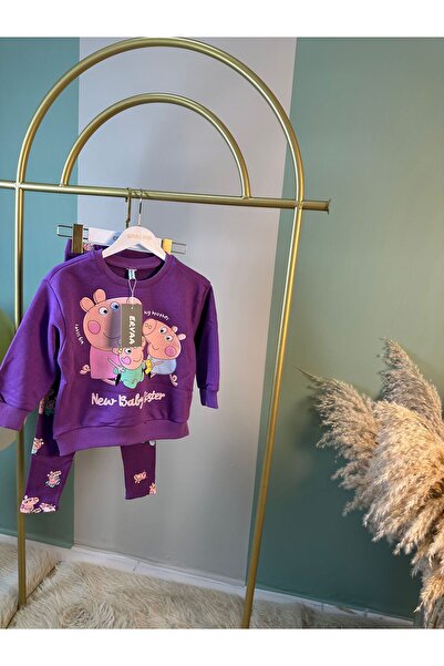 ervaa kids kız çocuk taytlı takım 3iplik sweat-tayt pamuk baskılı