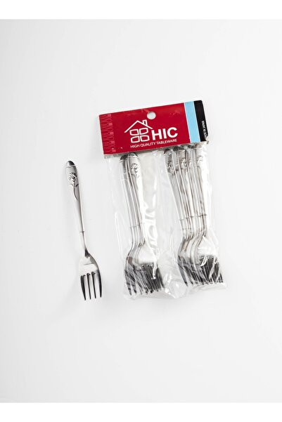 HIC طقم شوك حلى من الستانلس ستيل المقاوم للصدأ مكون من 12 قطعة فضي