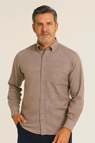 BURSPA Άνετο χειμερινό πουκάμισο με μονό τσέπη σε μπεζ χρώμα