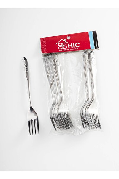 HIC طقم شوك أكل من الستانلس ستيل المقاوم للصدأ مكون من 12 قطعة فضي