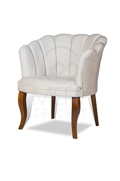 Mert Concept Papatya Çay Seti Koltuk Krem Tekli Berjer Ahşap Ceviz Ayak Salon Kafe Balkon Bahçe Otel Ofis