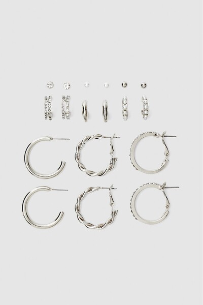 Stradivarius 9'lu Set Halka Küpe, Parlak ve Suni İnci