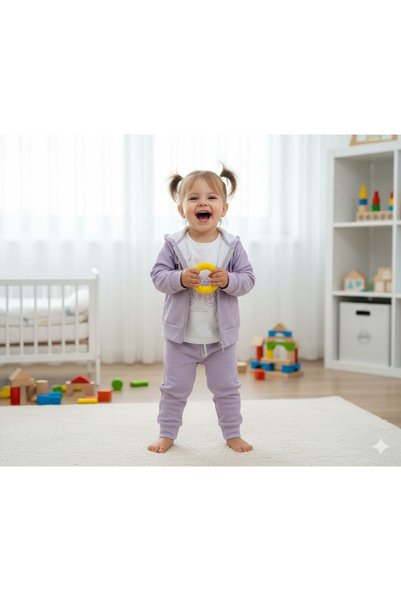 tny kids collection Waffle Fabric Cotton Jacket Three-Piece Girls' Set