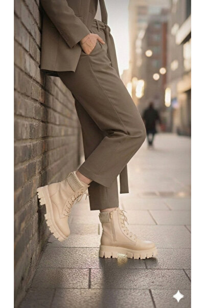 Nubbock Kadın Bej Su Geçirmez Triko Postal Bot NK1160