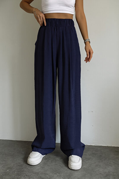 adba style Elastic Waist Parachute Fabric Loose Cut Palazzo Women's Trousers 4017