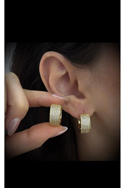 FİRST JEWELRY Zirkon Taşlı Kalp Detay Şık Model Halka Küpe