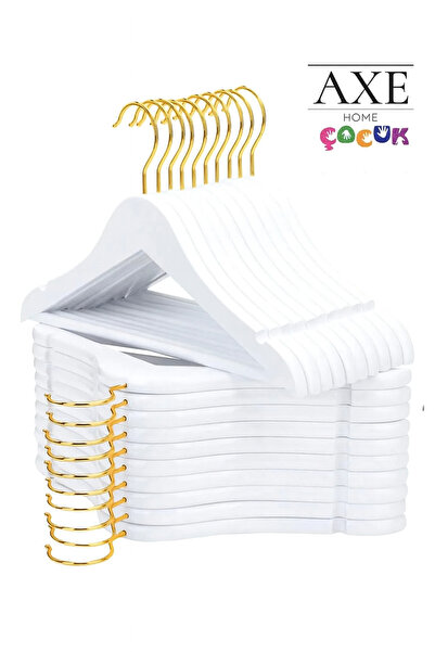 AXE HOME 12 Adet Beyaz Gold Kanca Çocuk Elbise Askı Ahşap Görünümlü Bebek Askısı Kıyafet Elbise Askısı