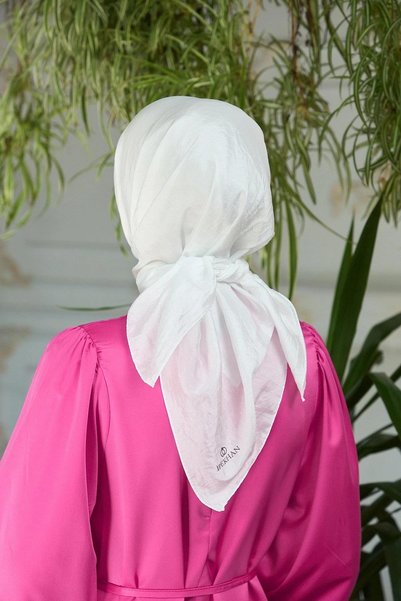 İpekhan Plain Pattern Voile Scarf White Voile Silk Scarf - 10100-24