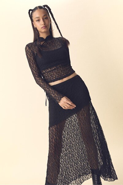 Stradivarius Dantel midi etek