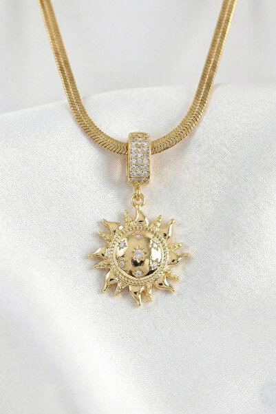 özgül takı ve tasarım Güneş Model İtalyan Ezme Zincirli Paslanmaz Çelik Gold ...